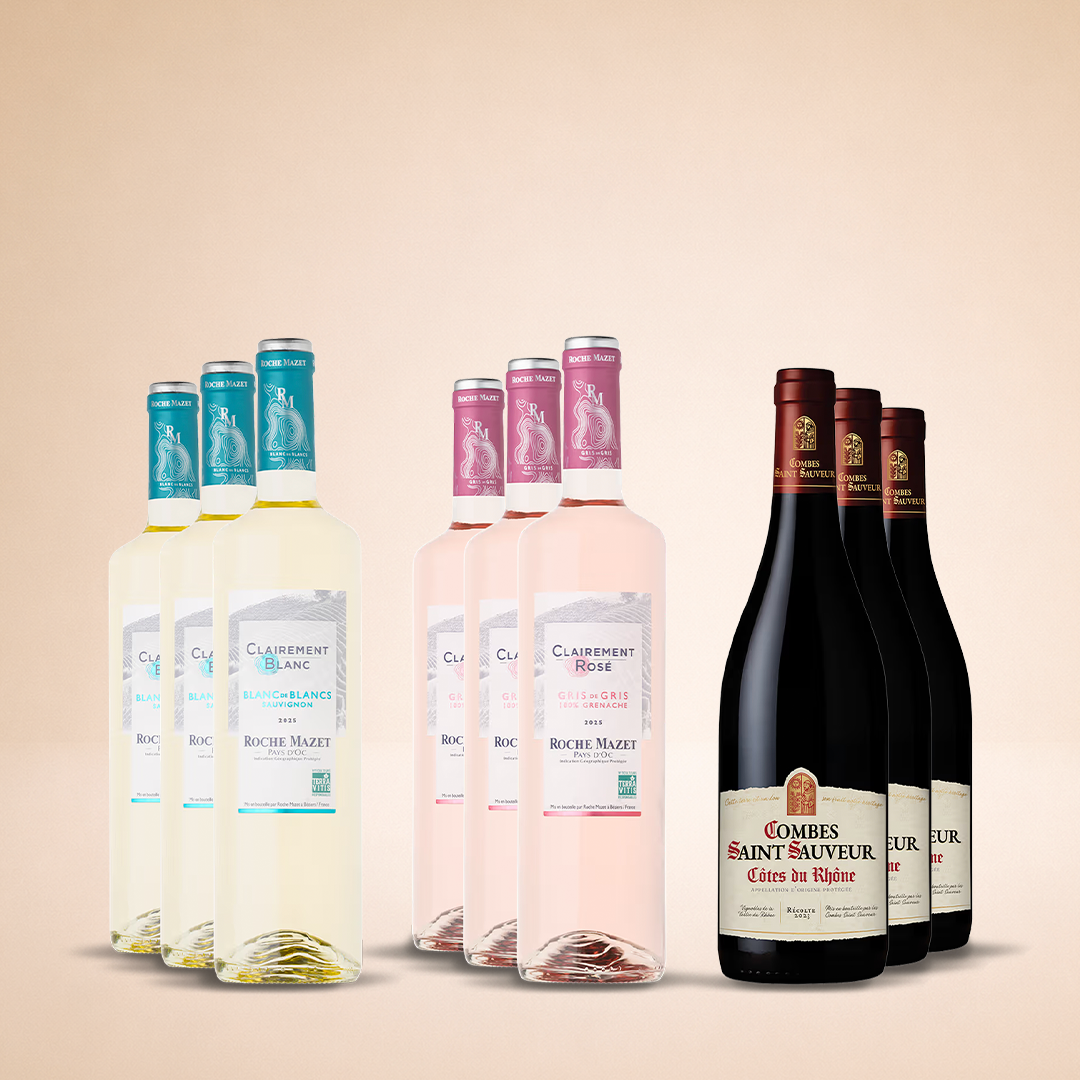 Hållbar trio av Sauvignon Blanc, Rosé och Côtes du Rhône (9 flaskor — 111 kr/flaska)